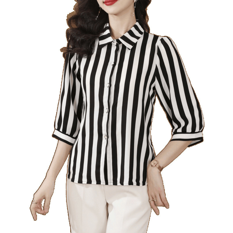 Košulja od satena, mješavina vinilon/poliester, 3/4 rukava, polo ovratnik