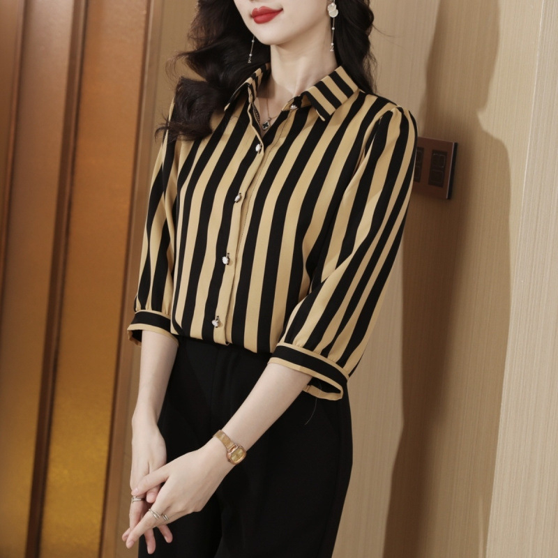 Košulja od satena, mješavina vinilon/poliester, 3/4 rukava, polo ovratnik