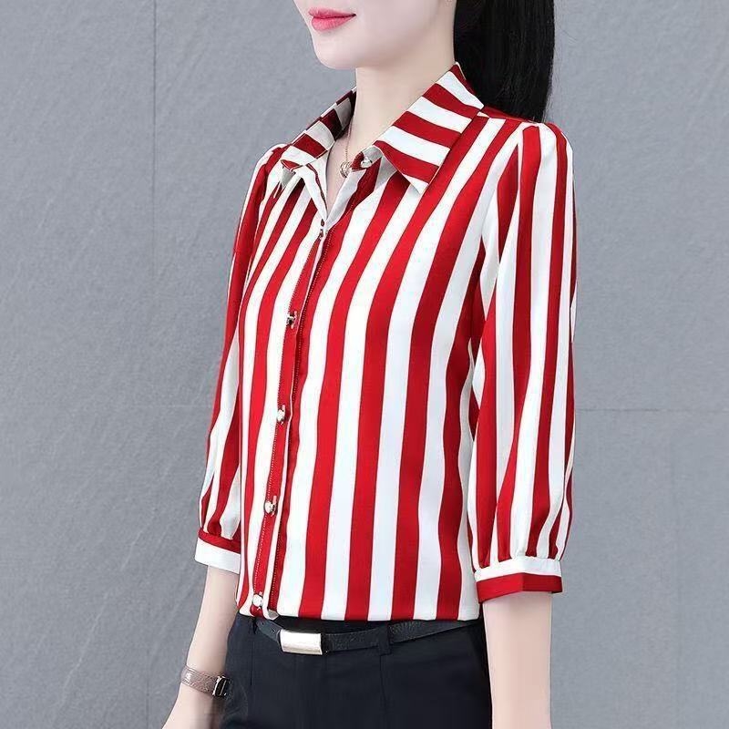 Košulja od satena, mješavina vinilon/poliester, 3/4 rukava, polo ovratnik