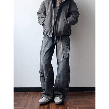 Muške traperice u američkom casual stilu, ravne nogavice, srednji pojas, zip, dugačke hlače