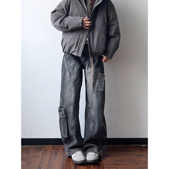 Muške traperice u američkom casual stilu, ravne nogavice, srednji pojas, zip, dugačke hlače