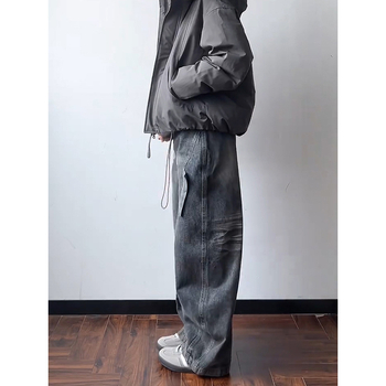 Muške traperice u američkom casual stilu, ravne nogavice, srednji pojas, zip, dugačke hlače