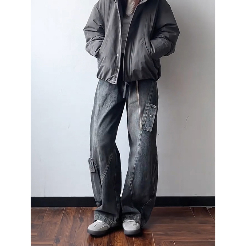 Muške traperice u američkom casual stilu, ravne nogavice, srednji pojas, zip, dugačke hlače