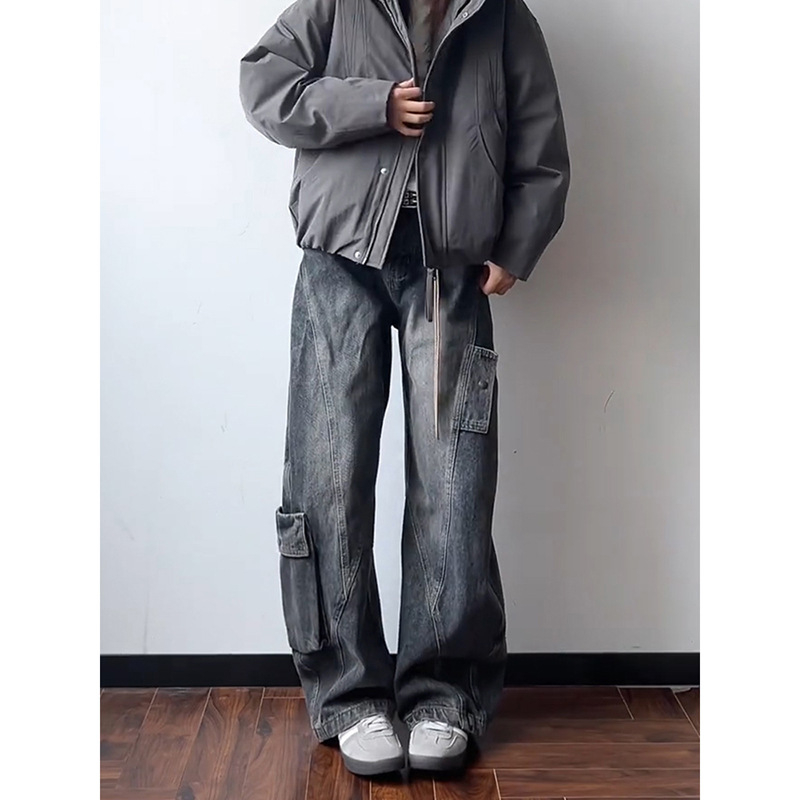 Muške traperice u američkom casual stilu, ravne nogavice, srednji pojas, zip, dugačke hlače