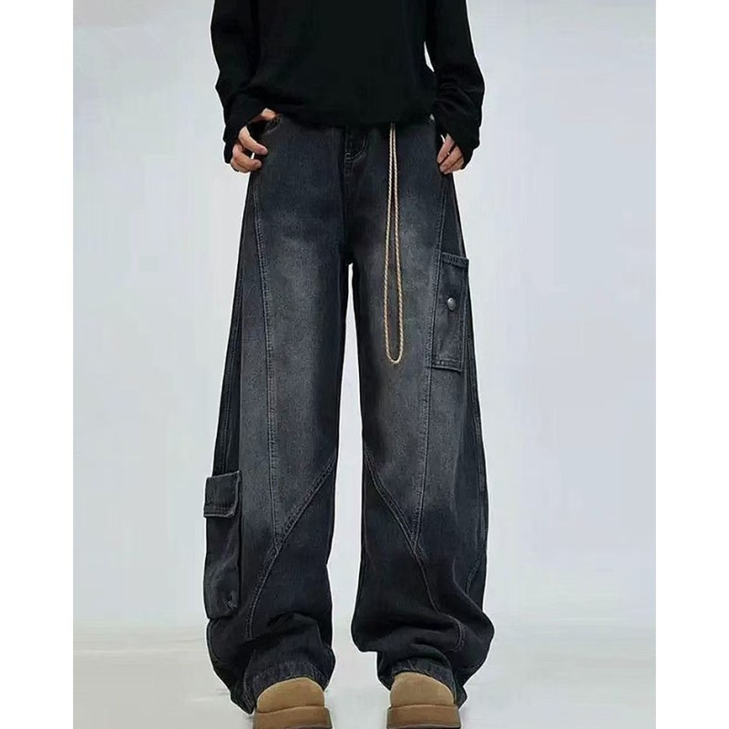 Muške traperice u američkom casual stilu, ravne nogavice, srednji pojas, zip, dugačke hlače