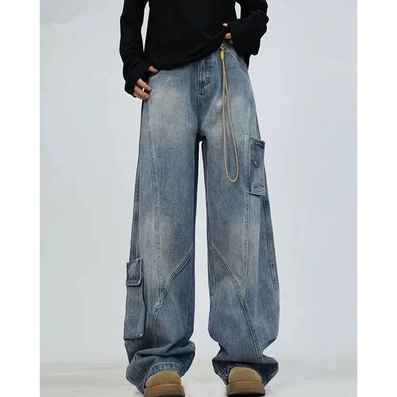 Muške traperice u američkom casual stilu, ravne nogavice, srednji pojas, zip, dugačke hlače