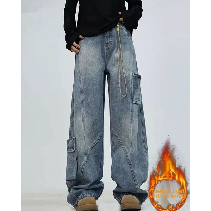 Muške traperice u američkom casual stilu, ravne nogavice, srednji pojas, zip, dugačke hlače