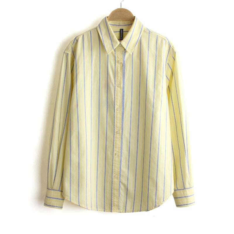 Košulja od pamuka s prugama bojenih niti, dugi rukav, slobodan kroj, Oxford tkanina