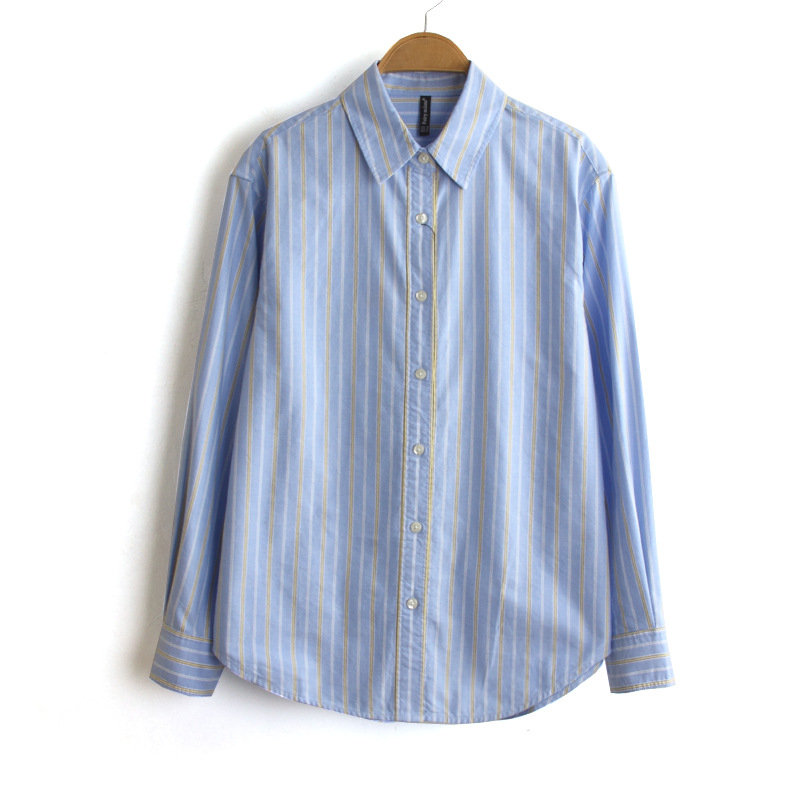 Košulja od pamuka s prugama bojenih niti, dugi rukav, slobodan kroj, Oxford tkanina