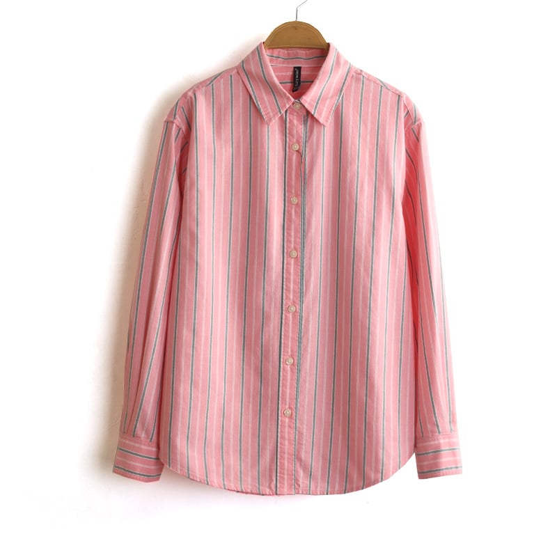 Košulja od pamuka s prugama bojenih niti, dugi rukav, slobodan kroj, Oxford tkanina