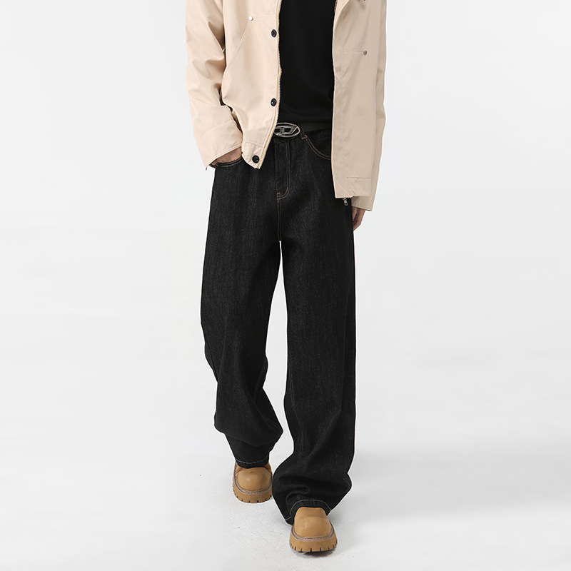 Zimske muške hlače od raw denim u američkom stilu, fleece podstava, debele, slobodan ravni kroj, ekstra dugačak 115 cm do poda