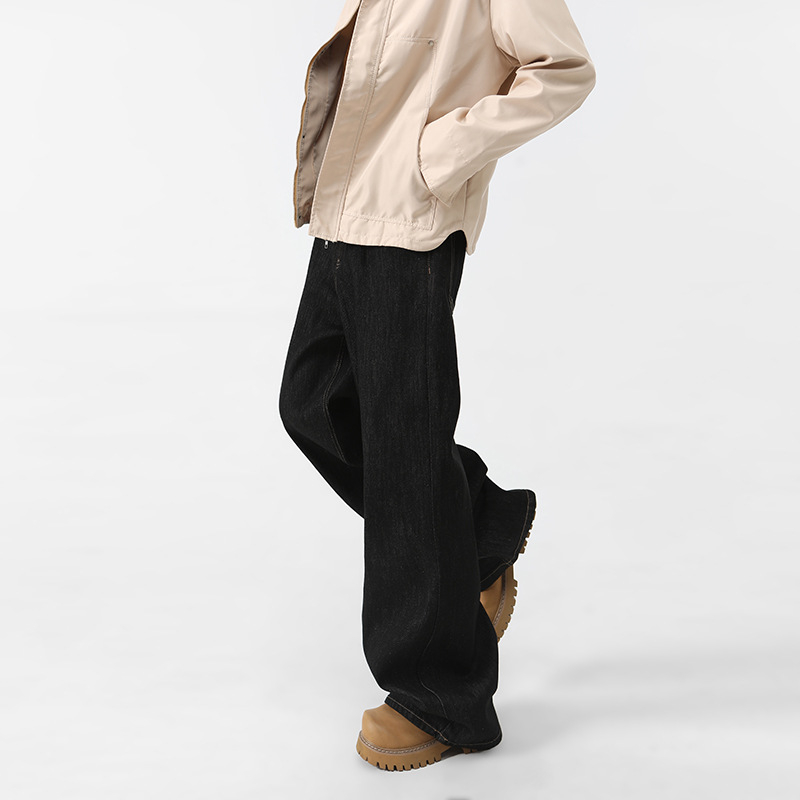 Zimske muške hlače od raw denim u američkom stilu, fleece podstava, debele, slobodan ravni kroj, ekstra dugačak 115 cm do poda