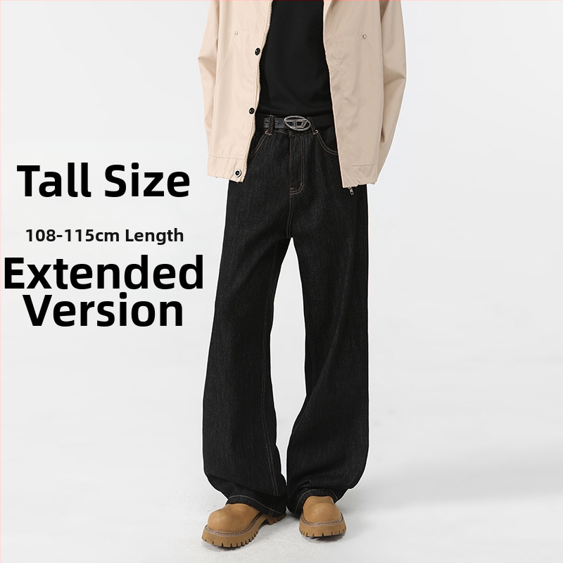 Zimske muške hlače od raw denim u američkom stilu, fleece podstava, debele, slobodan ravni kroj, ekstra dugačak 115 cm do poda