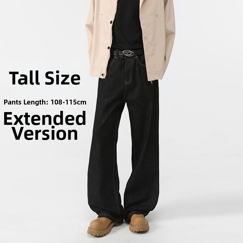 Zimske muške hlače od raw denim u američkom stilu, fleece podstava, debele, slobodan ravni kroj, ekstra dugačak 115 cm do poda