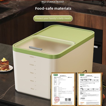 Kontajner na skladovanie ryže – odolný voči vlhkosti a škodcom, polypropylén (PP), objem 10 l alebo viac, jednoduchý moderný dizajn