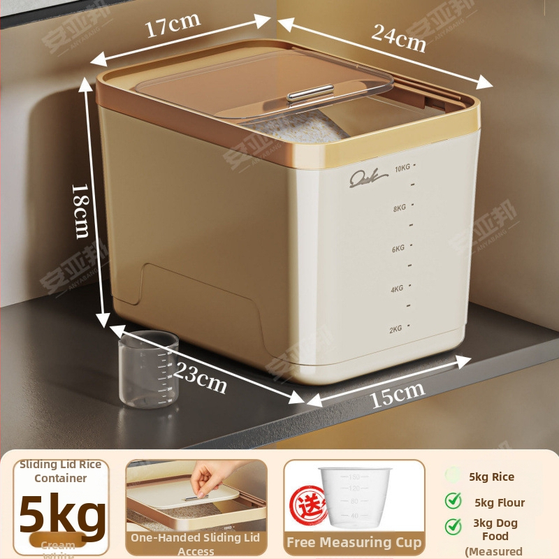 Kontajner na skladovanie ryže – odolný voči vlhkosti a škodcom, polypropylén (PP), objem 10 l alebo viac, jednoduchý moderný dizajn