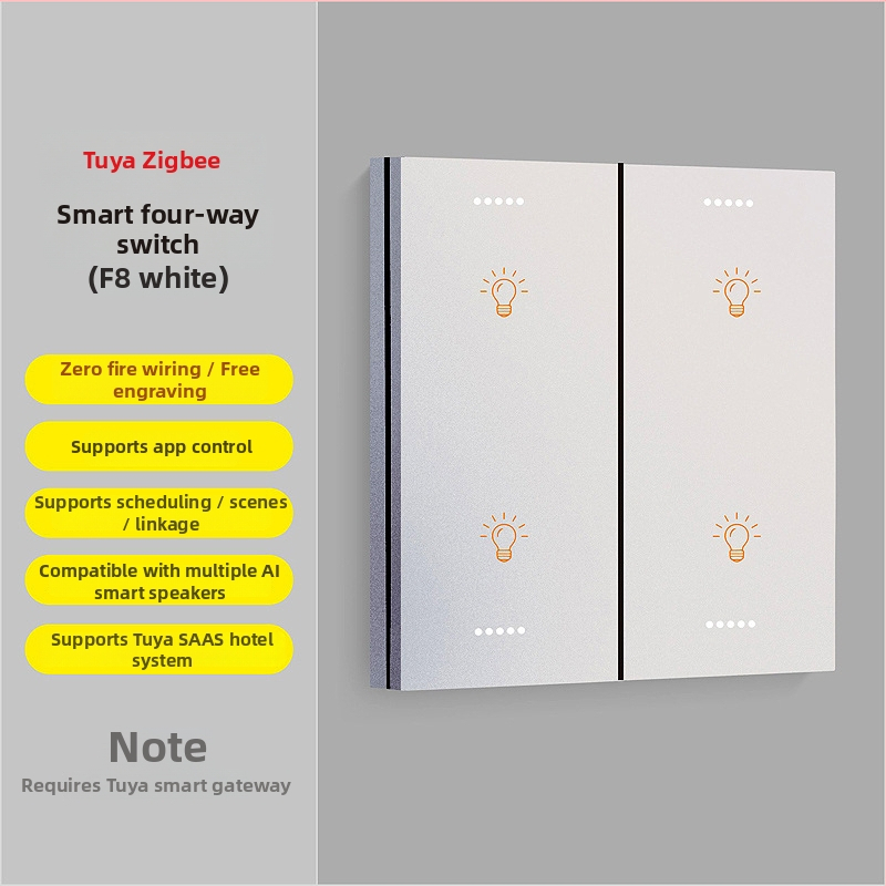 Zigbee inteligentný dotykový vypínač D8 – štvorkanálny, XiaoDu hlasový asistent, ovládanie cez aplikáciu, 220V AC