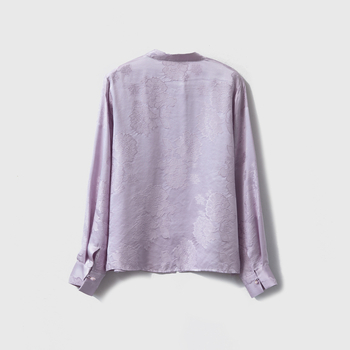 Ženska bluza od 100% svile Mulberry s jacquardom, stojeći ovratnik, dugi rukavi, jednostruki gumbasti zatvarač