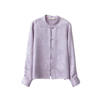 Ženska bluza od 100% svile Mulberry s jacquardom, stojeći ovratnik, dugi rukavi, jednostruki gumbasti zatvarač