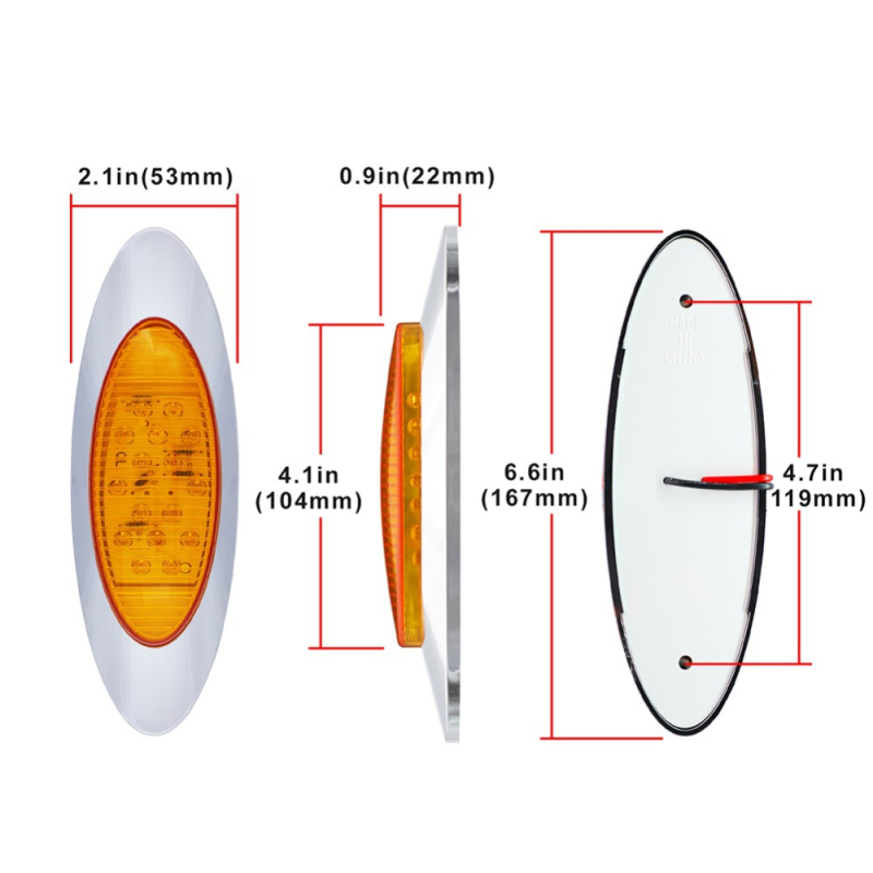 Mengqisen MK-103 16-LED Ovalno signalno svjetlo za kamione, LED, 12–24V, PC kućište