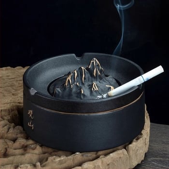 Κεραμικό τασάκι με καπάκι, χαραγμένο σχέδιο, κατάλληλο για οικία ή γραφείο, αποτρέπει τη μεταφορά σκόνης καπνού