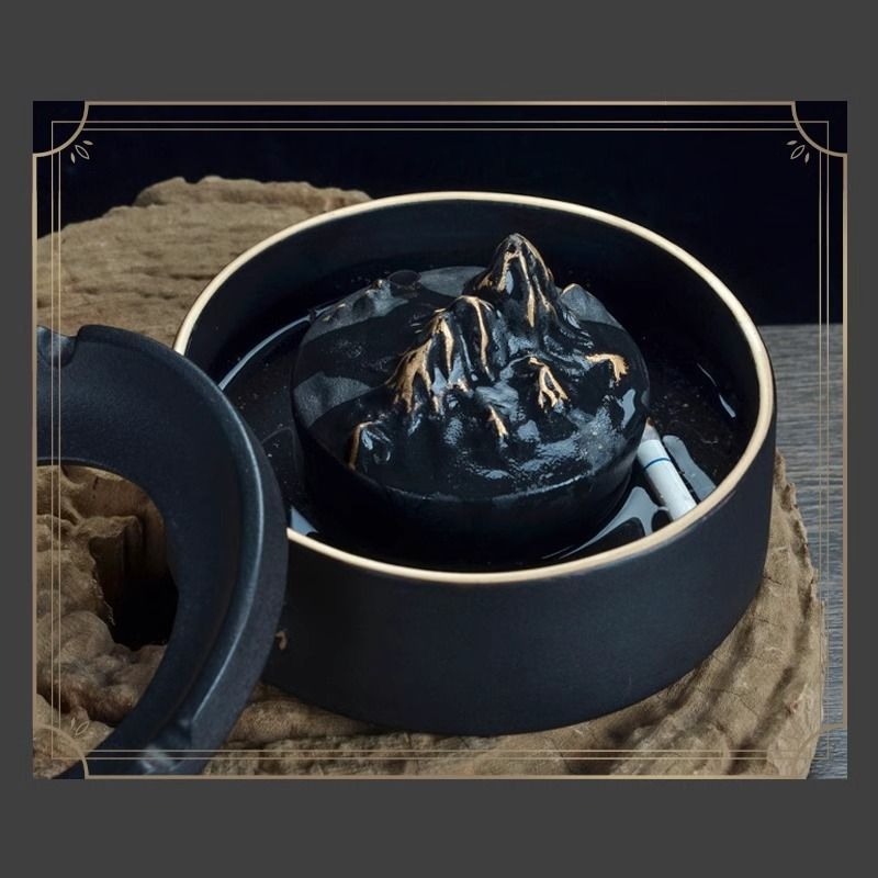 Κεραμικό τασάκι με καπάκι, χαραγμένο σχέδιο, κατάλληλο για οικία ή γραφείο, αποτρέπει τη μεταφορά σκόνης καπνού