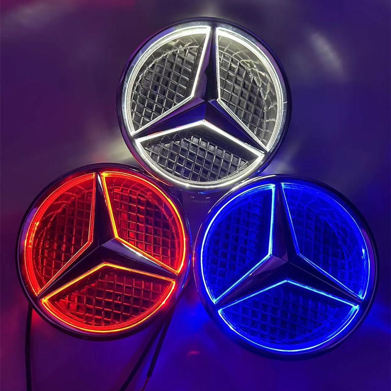 Mercedes‑Benz LED емблема за решетка, осветена, 12V, 4W, ABS покритие, 6000K, съвместима със серии A/B/C/E/S/GLK/ML/CLA/GLA/CLS