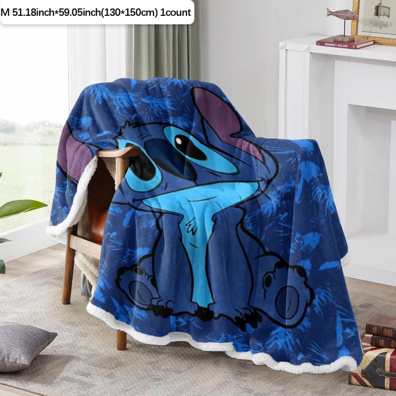 Stitch crtani motiv flanelno-sherpa deka za ručnik, dvostruka, ispis, prilagodljiva, 300–500 g, nordijski stil