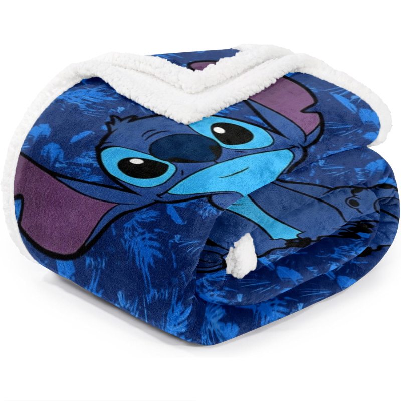 Stitch crtani motiv flanelno-sherpa deka za ručnik, dvostruka, ispis, prilagodljiva, 300–500 g, nordijski stil