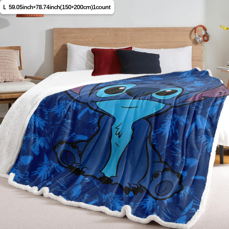 Stitch crtani motiv flanelno-sherpa deka za ručnik, dvostruka, ispis, prilagodljiva, 300–500 g, nordijski stil