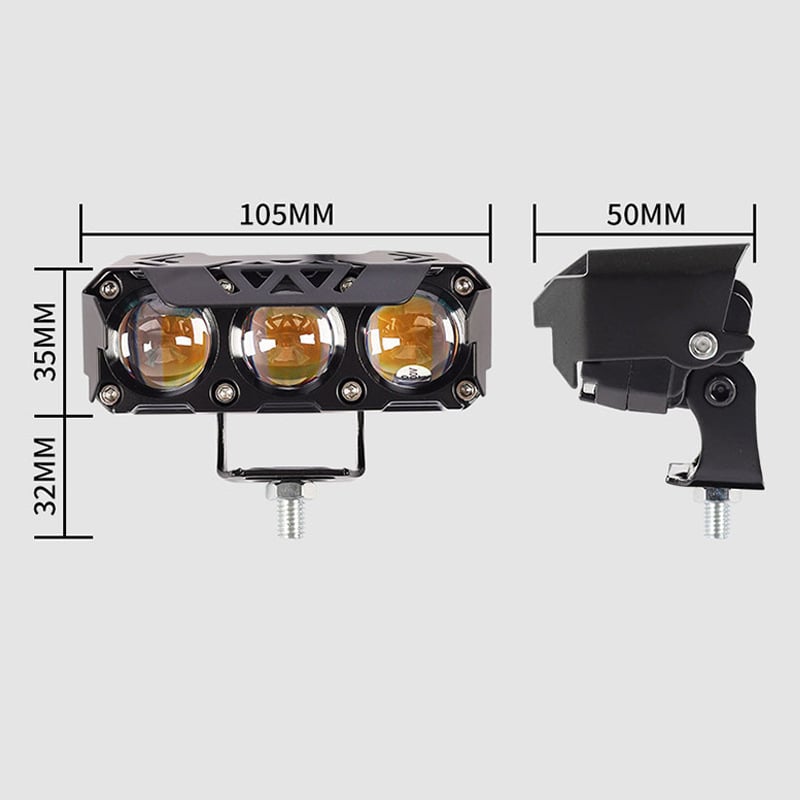 Motociklistički LED reflektor s tri LED diode, kratko i daleko svjetlo, IP67, 3300 lm, 18 W