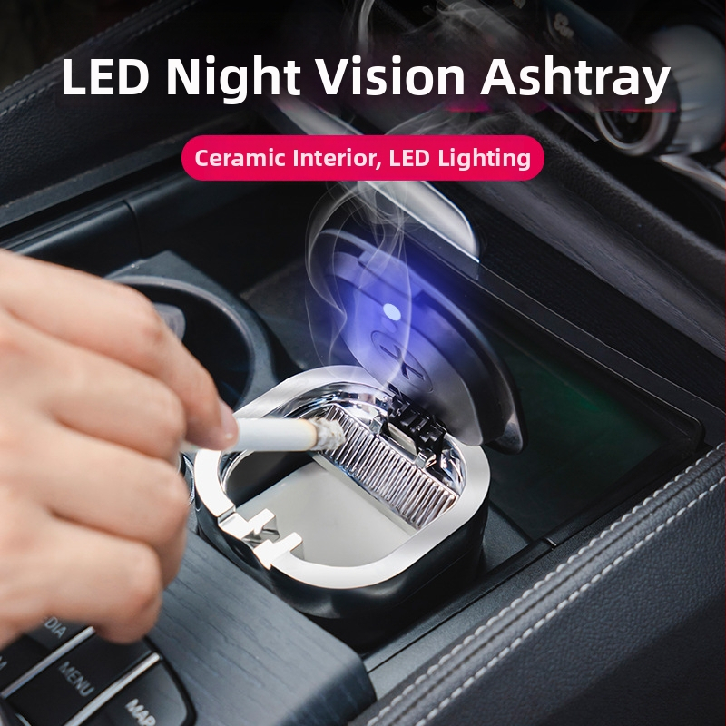 Pepeljara za auto s poklopcem i LED-om, keramički elektroplatirani unutarnji ukras, model TC003, marka Fierce Road, podrijetlo Dongguan