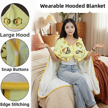 Flaneles pléd kapucnival — egész évben használható, rajzfilm-stílus, anyag: flanel, testreszabás elérhető