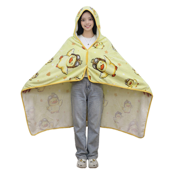 Flaneles pléd kapucnival — egész évben használható, rajzfilm-stílus, anyag: flanel, testreszabás elérhető