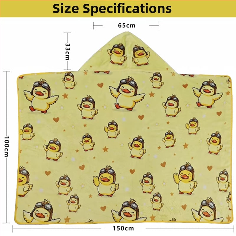 Flaneles pléd kapucnival — egész évben használható, rajzfilm-stílus, anyag: flanel, testreszabás elérhető