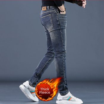 Muške traperice s fleec podstavom, slim-fit kroj, uski kroj, srednji pojas, mikroelastičnost