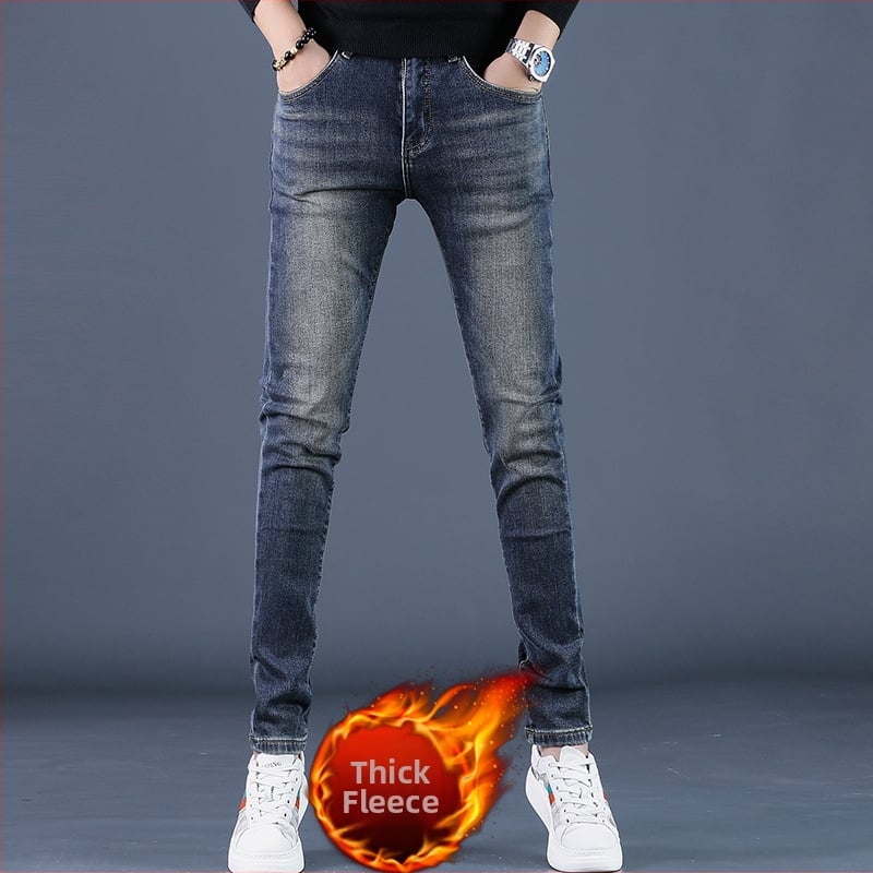 Muške traperice s fleec podstavom, slim-fit kroj, uski kroj, srednji pojas, mikroelastičnost