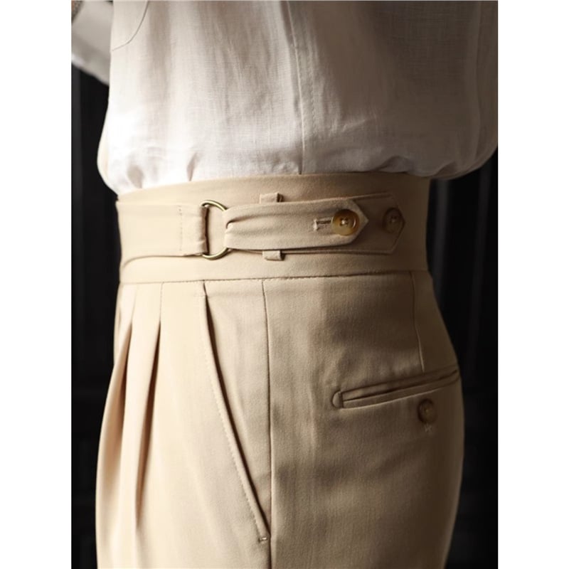 Мъжки панталони с висока талия и прав крак, еластична полиестерна смес, копче за закопчаване, без гладене