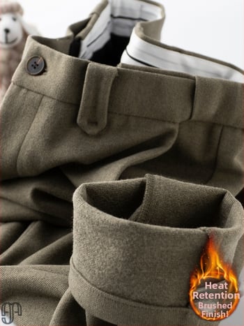 Muške vunene hlače s fleec podstavom za toplinu, zimski debeli stil, ravni kroj, mikroelastičnost, poliester 71–80%