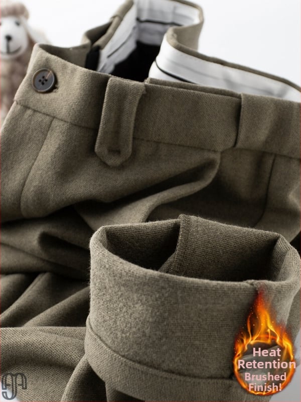 Muške vunene hlače s fleec podstavom za toplinu, zimski debeli stil, ravni kroj, mikroelastičnost, poliester 71–80%