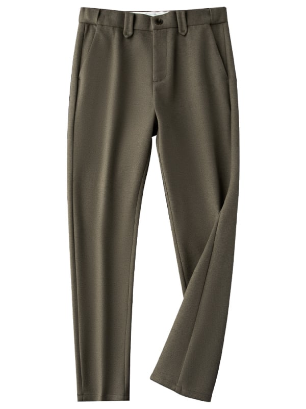 Muške vunene hlače s fleec podstavom za toplinu, zimski debeli stil, ravni kroj, mikroelastičnost, poliester 71–80%