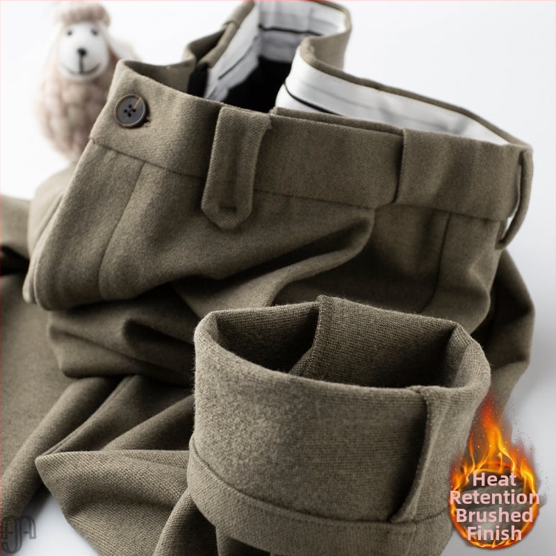 Muške vunene hlače s fleec podstavom za toplinu, zimski debeli stil, ravni kroj, mikroelastičnost, poliester 71–80%