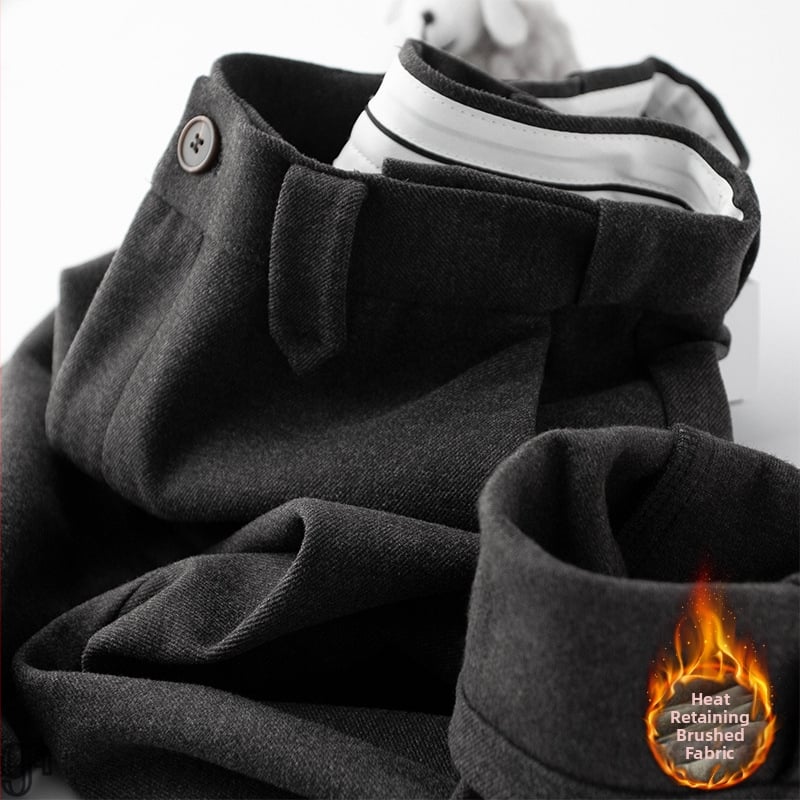 Muške vunene hlače s fleec podstavom za toplinu, zimski debeli stil, ravni kroj, mikroelastičnost, poliester 71–80%