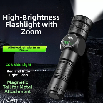 Mágneses zseblámpa lézerfénnyel, hatótáv >500 m, fényerő >350 lm, újratölthető 1200 mAh akkumulátor