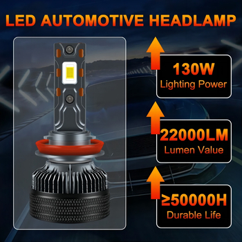 Automobilska LED žarulja za prednje svjetlo, 65W po žarulji, 12V, CSP 3570 55mil LED čipovi, IP68 vodootporan, vijek trajanja 50 000 h