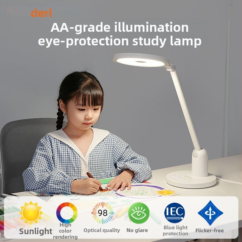 Stolna lampa s punim spektrom za učenje uz zaštitu očiju (anti-miopija, bez plavog svjetla, bez treperenja), CRI ≥95, 13W, dodirni prekidač, moderan minimalistički dizajn
