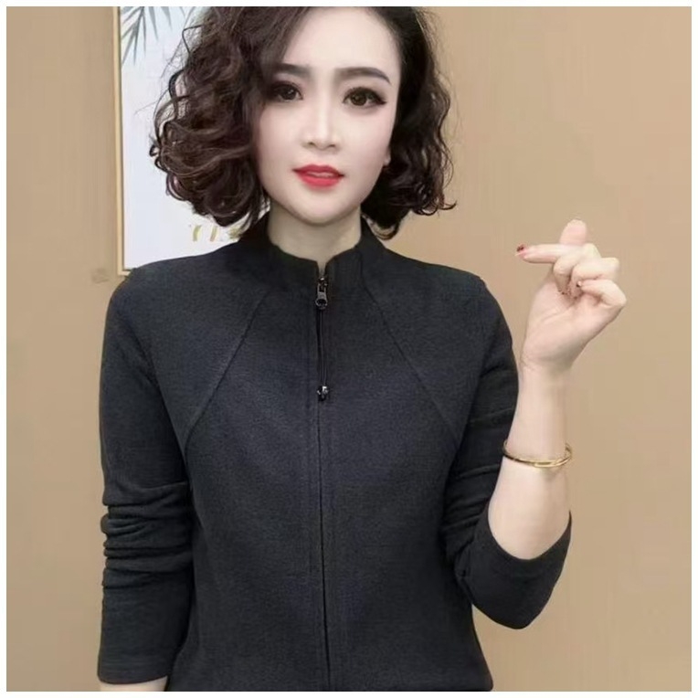 Oversize cipzáros póló félmagas nyakú, hosszú ujjú, poliészter-pamut keverék