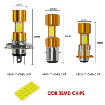 H4 COB motociklistička svjetla s trostranom COB LED, aluminijsko kućište, 12V, 18W