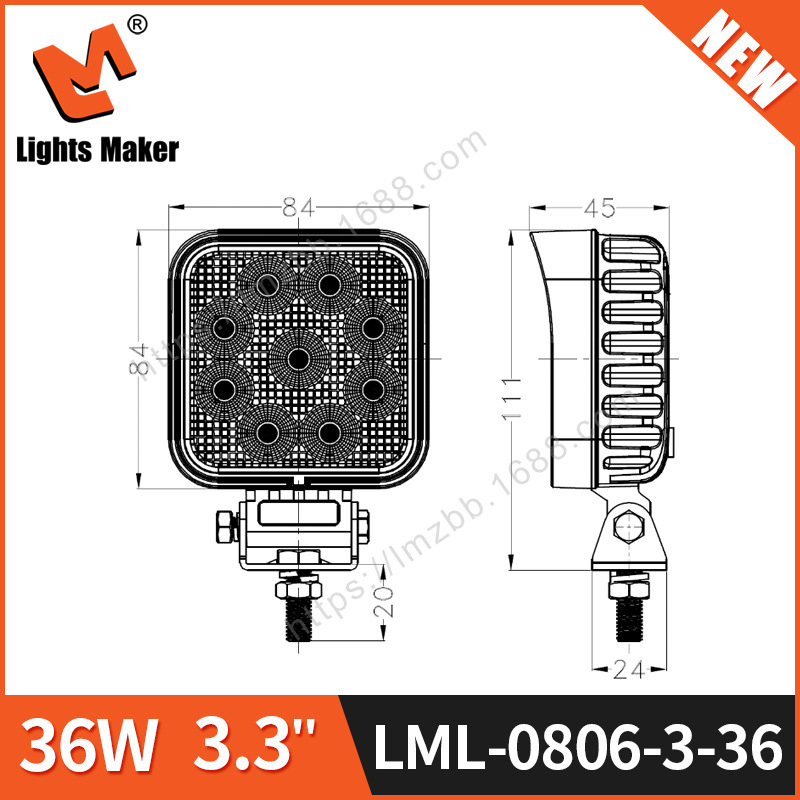 LED radna svjetiljka floodlight 36W 9-32V 1600lm 3000-6000K kućište od aluminijske legure