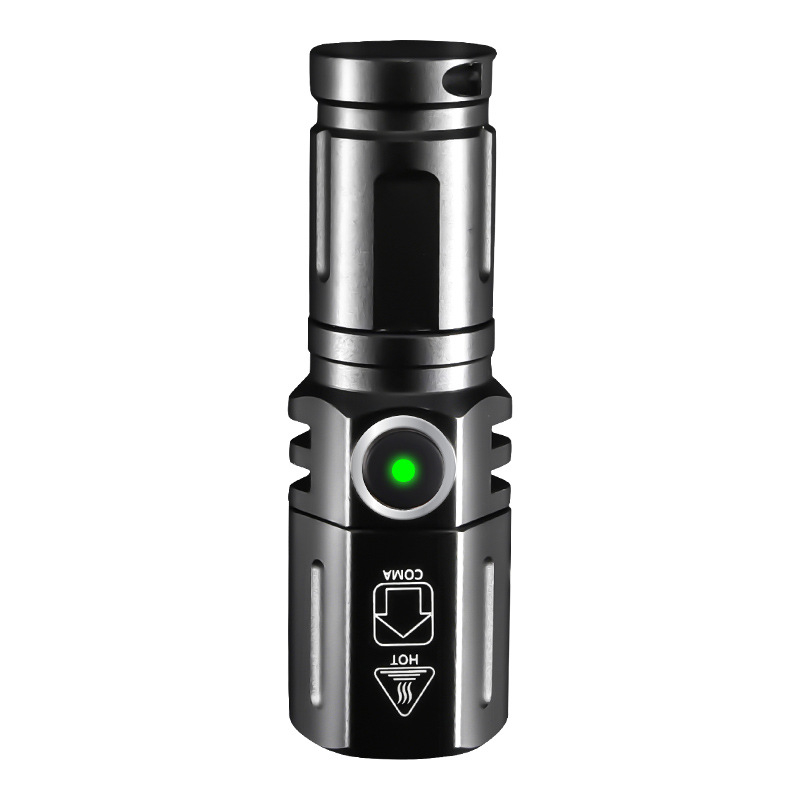 LED ručna svjetiljka s mini zumom — tijelo od aluminijske legure, 15W, baterije 18350/16340, domet 200–500 m.